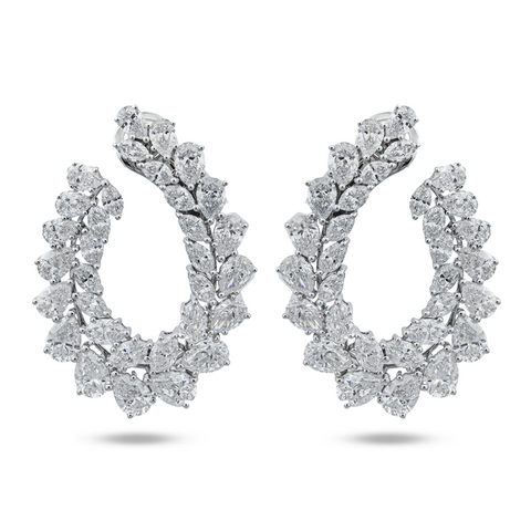 14K White Gold Marquise & Pear Diamond Open Hoop Earrings 14.78ctw