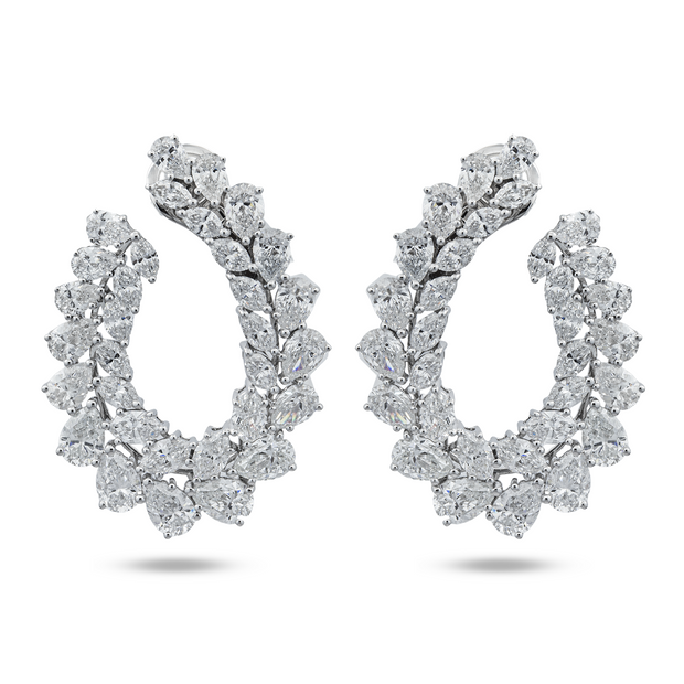 14K White Gold Marquise & Pear Diamond Open Hoop Earrings 14.78ctw