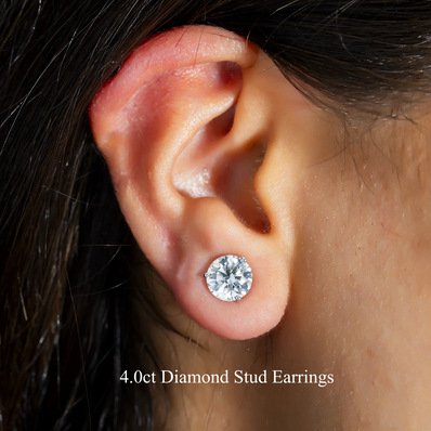 14K Gold Solitaire Round Diamond Stud Earrings 2.0ctw