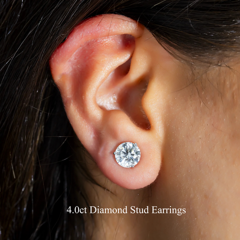 14K Gold Solitaire Round Diamond Stud Earrings 2.0ctw