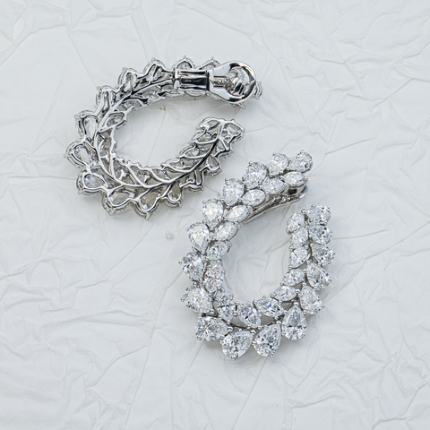 14K White Gold Marquise & Pear Diamond Open Hoop Earrings 14.78ctw