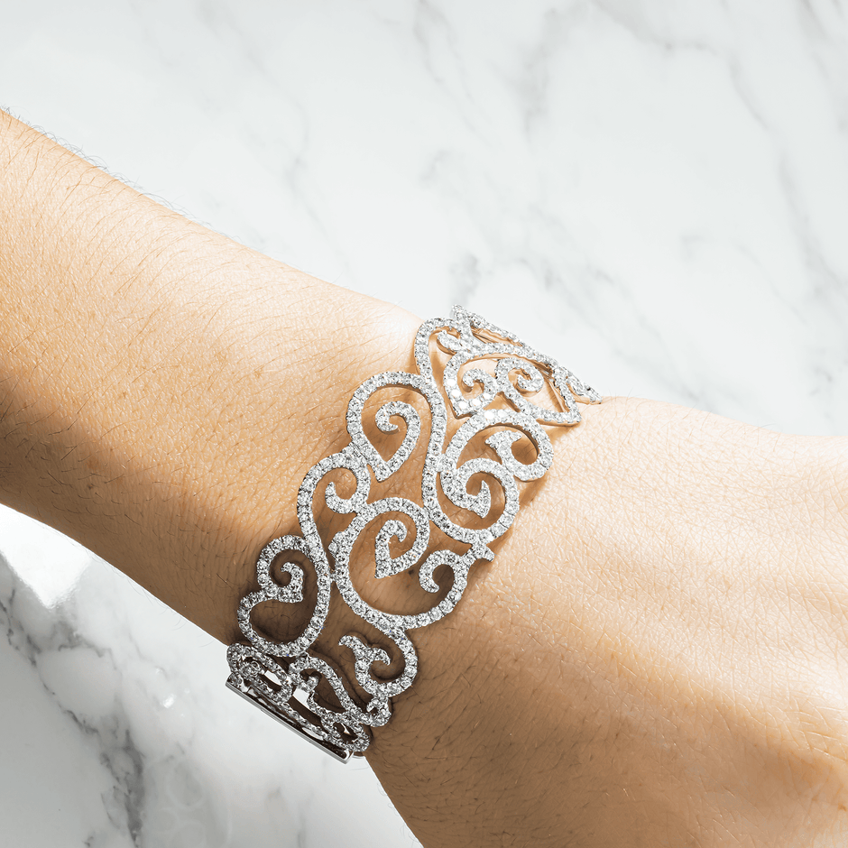 14K White Gold Round Diamond Bangle Bracelet 7.30ct
