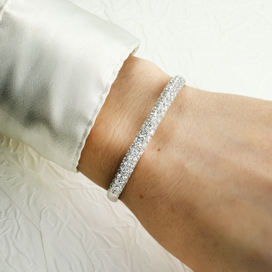White Gold 5 Row Pave Set Round Diamond Bangle Bracelet 6.62ct