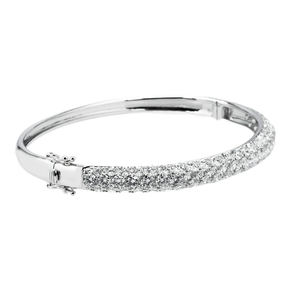 White Gold 5 Row Pave Set Round Diamond Bangle Bracelet 6.62ct