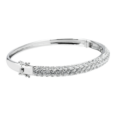 White Gold 5 Row Pave Set Round Diamond Bangle Bracelet 6.62ct
