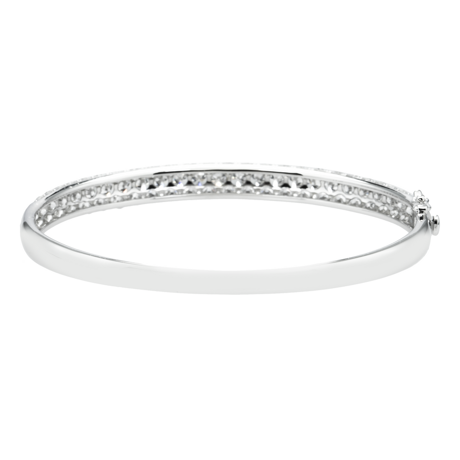 White Gold 5 Row Pave Set Round Diamond Bangle Bracelet 6.62ct