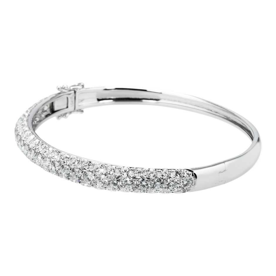 White Gold 5 Row Pave Set Round Diamond Bangle Bracelet 6.62ct