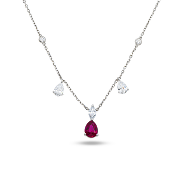 White Gold Pear Ruby & Diamond Necklace 1.86ctw
