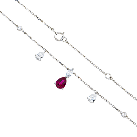 White Gold Pear Ruby & Diamond Necklace 1.86ctw
