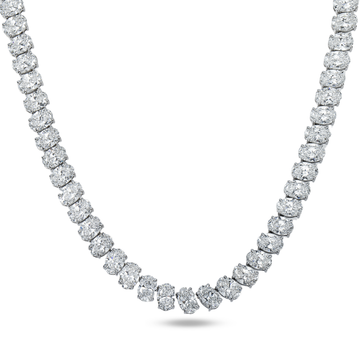 14K White Gold Baguette & Round Cut Flower Diamond Chain 18.98ct