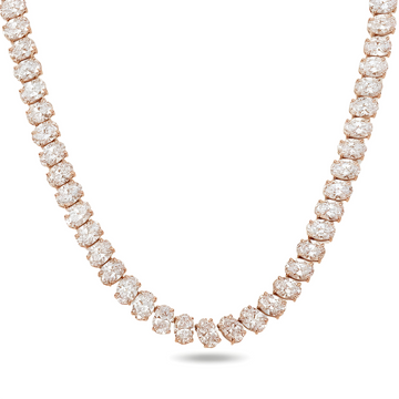 14K White Gold Baguette & Round Cut Flower Diamond Chain 18.98ct