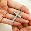 White Gold Round Diamond Cross Pendant & Chain Necklace 1.12ct