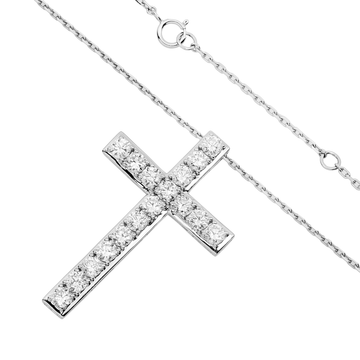 White Gold Round Diamond Cross Pendant & Chain Necklace 1.12ct