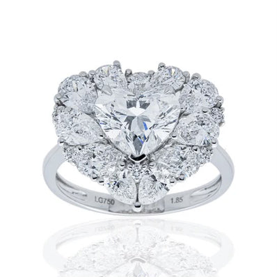 18K White Gold 1.85ct Heart Diamond & Multi Shape Diamond Ring