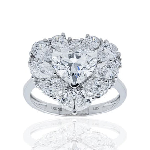 18K White Gold 1.85ct Heart Diamond & Multi Shape Diamond Ring