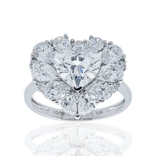 18K White Gold 1.85ct Heart Diamond & Multi Shape Diamond Ring