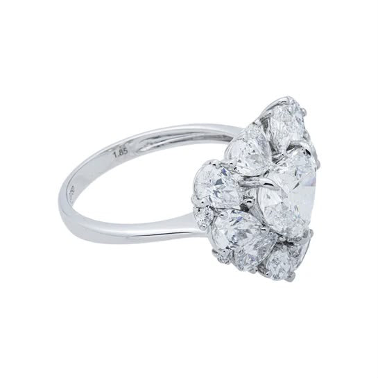 18K White Gold 1.85ct Heart Diamond & Multi Shape Diamond Ring